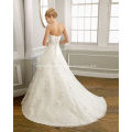 A-line Sweetheart Strapless Satin Organza Lace Chapel Train Beading Ruffled Wedding Dress